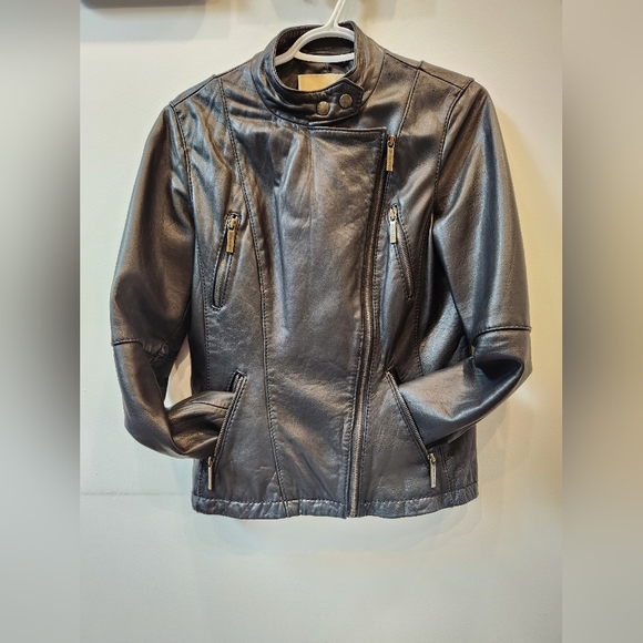 Michael Kors Leather Moto Jacket, Black, Size US M - Picture 4 of 15